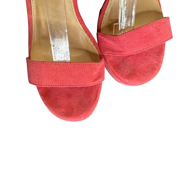 JustFab "Trina" Coral Colored Wedge Sandals, Lace-Up Tie, 4" Heel, Size 8 - Picture 6 of 10